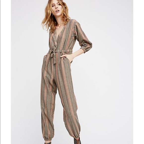 free people striped jumpsuit